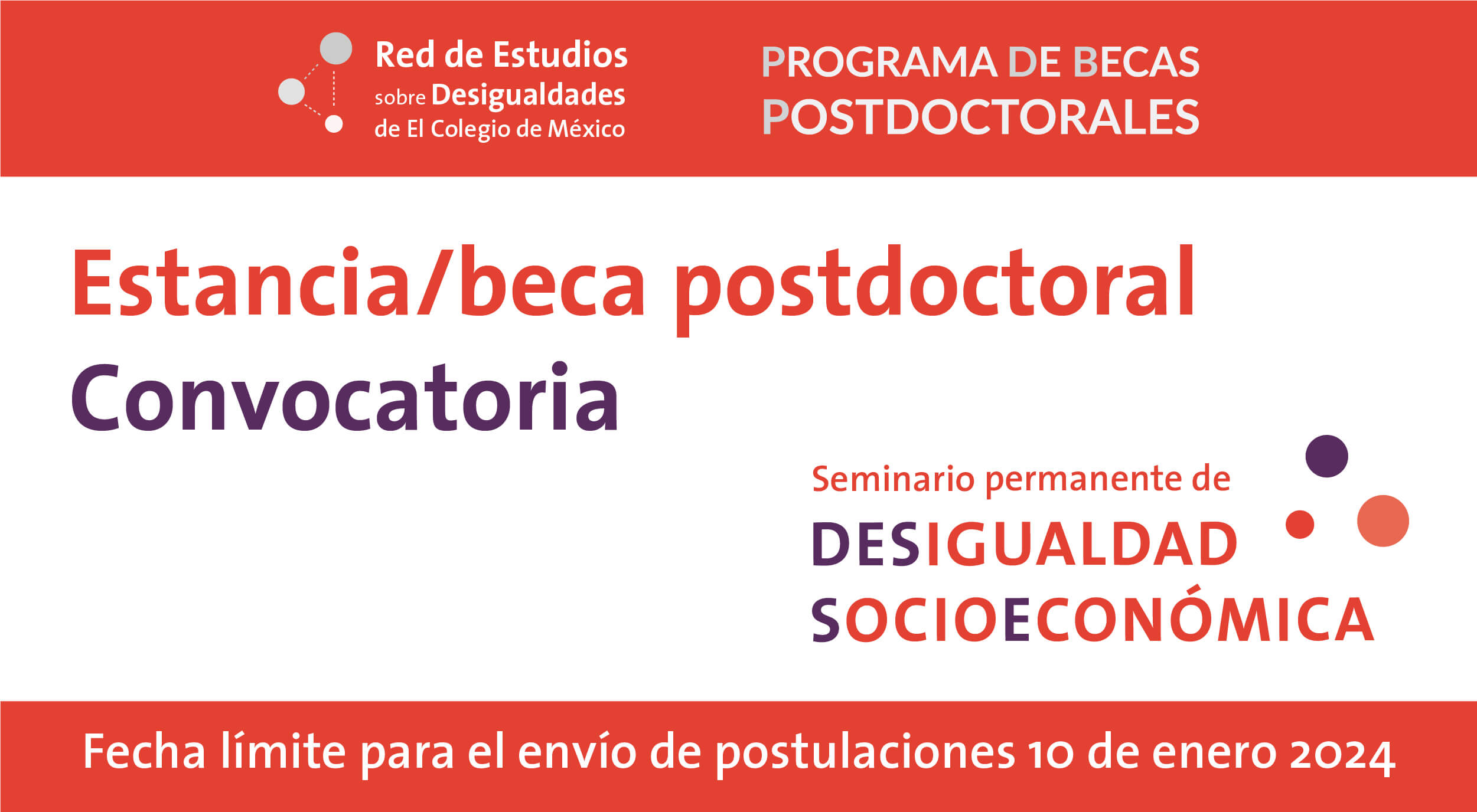 Estancia/beca postdoctoral Seminario permanente de Desigualdad Socioeconómica (SEDES) de la Red de Estudios sobre Desigualdades de El Colegio de México