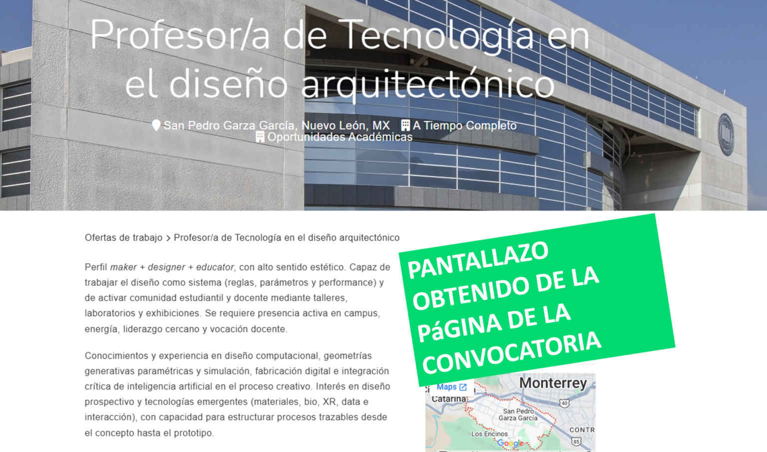 Profesor/a de Tecnología en el diseño arquitectónico – CONVOCATUM