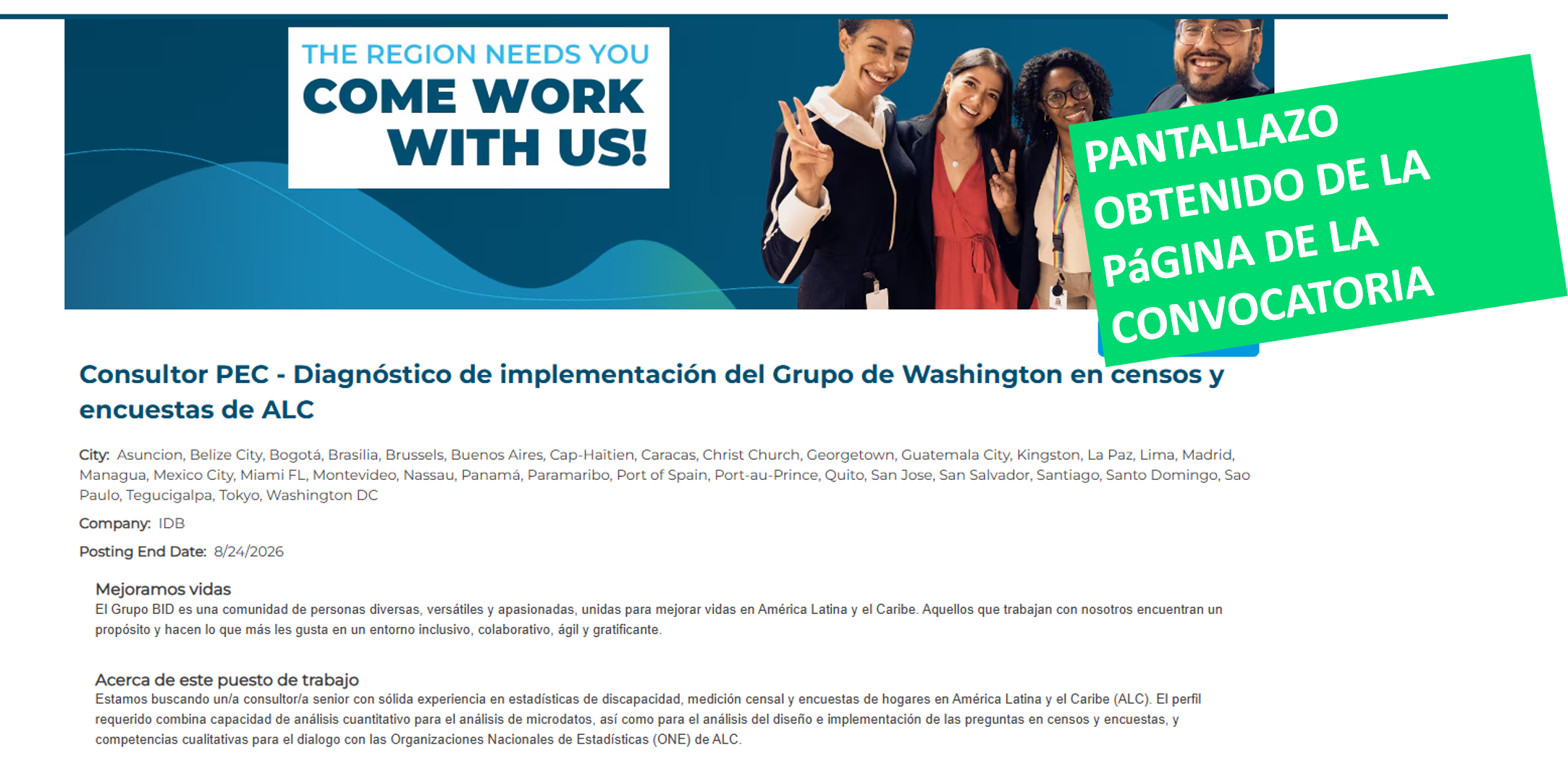 Consultor PEC - Diagnóstico de implementación del Grupo de Washington en censos y encuestas de ALC