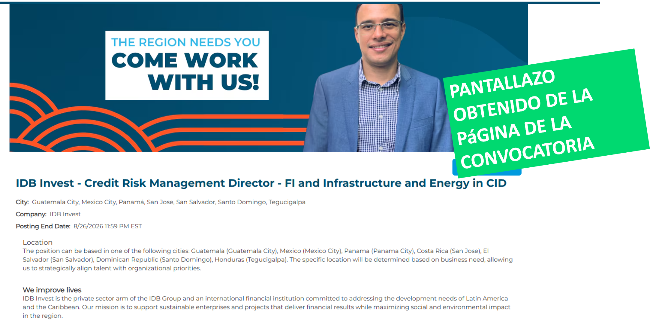 IDB Invest - Credit Risk Management Director - FI and Infrastructure and Energy in CID
