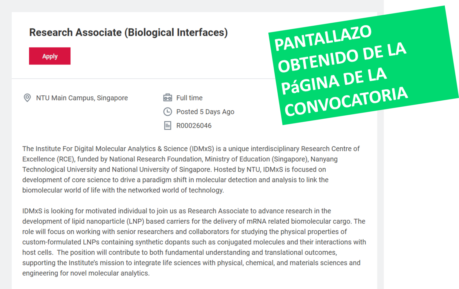 Research Associate (Biological Interfaces) – CONVOCATUM