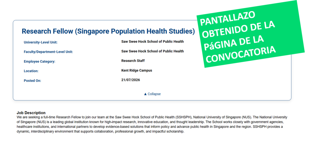 Research Fellow (Singapore Population Health Studies)